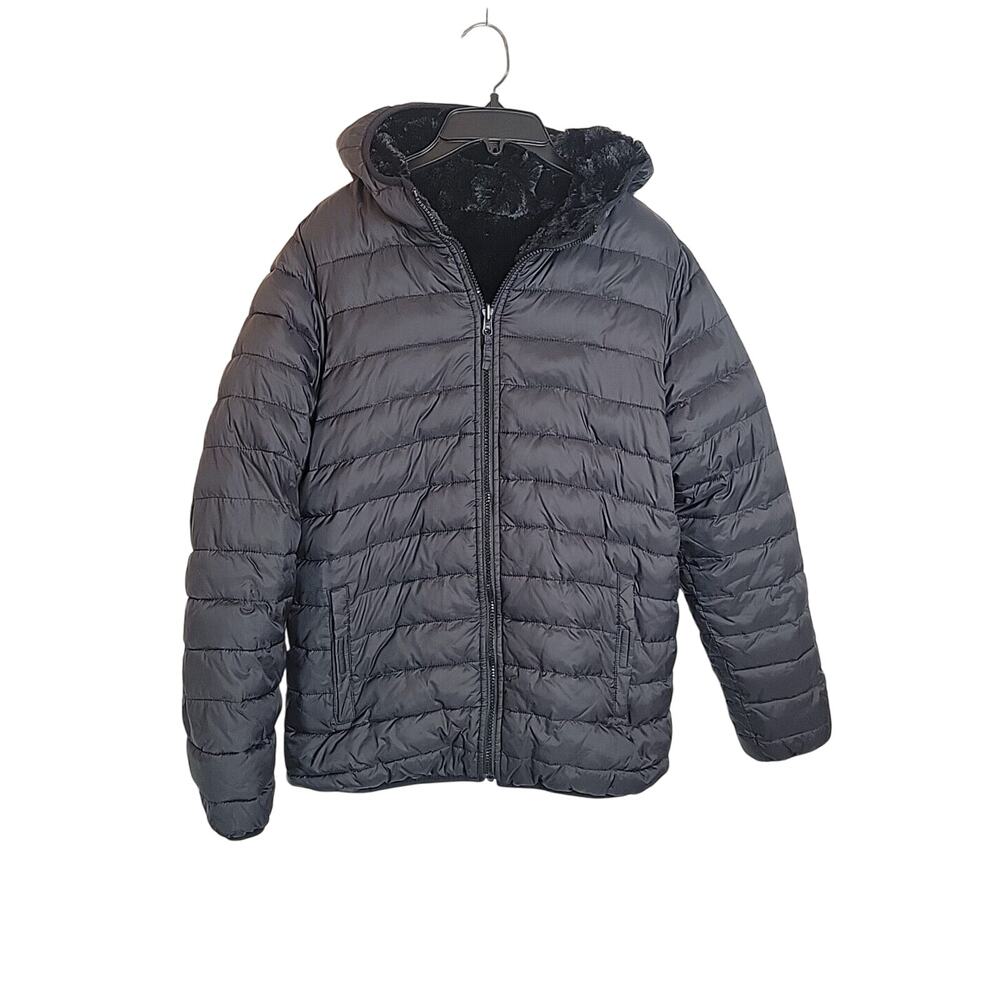 Lands' End‎ Black Full Zip Lined Hooded Quilted Puffer Jacket Junior Size XL